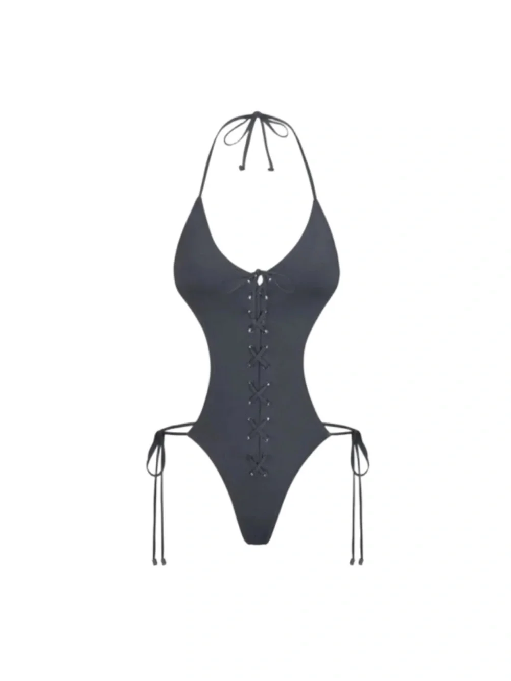 SKIMS Charcoal Lace-Up One-Piece Swimsuit